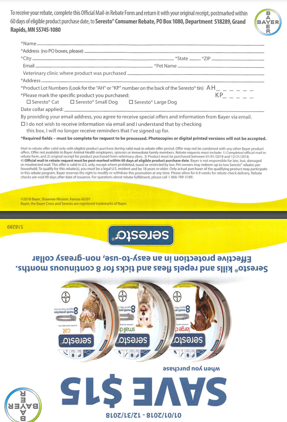 Seresto Rebate Form 2025 Printable Usa