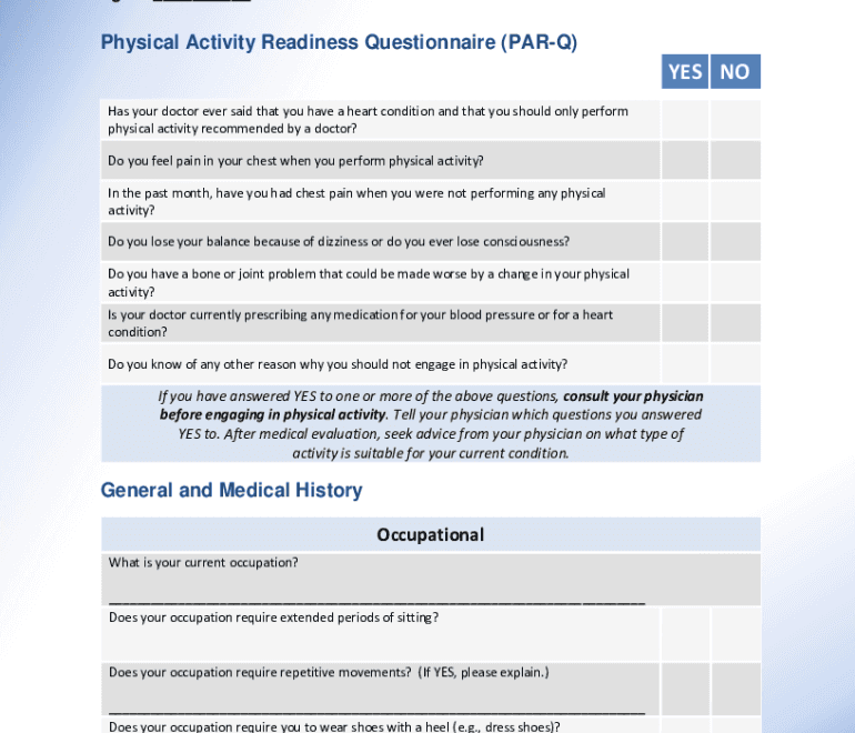 2019 2025 NASM Physical Activity Readiness Questionnaire PAR Q Form