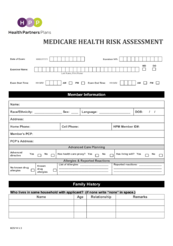 2025 Medicare Health Risk Assessment Form Fillable Printable PDF