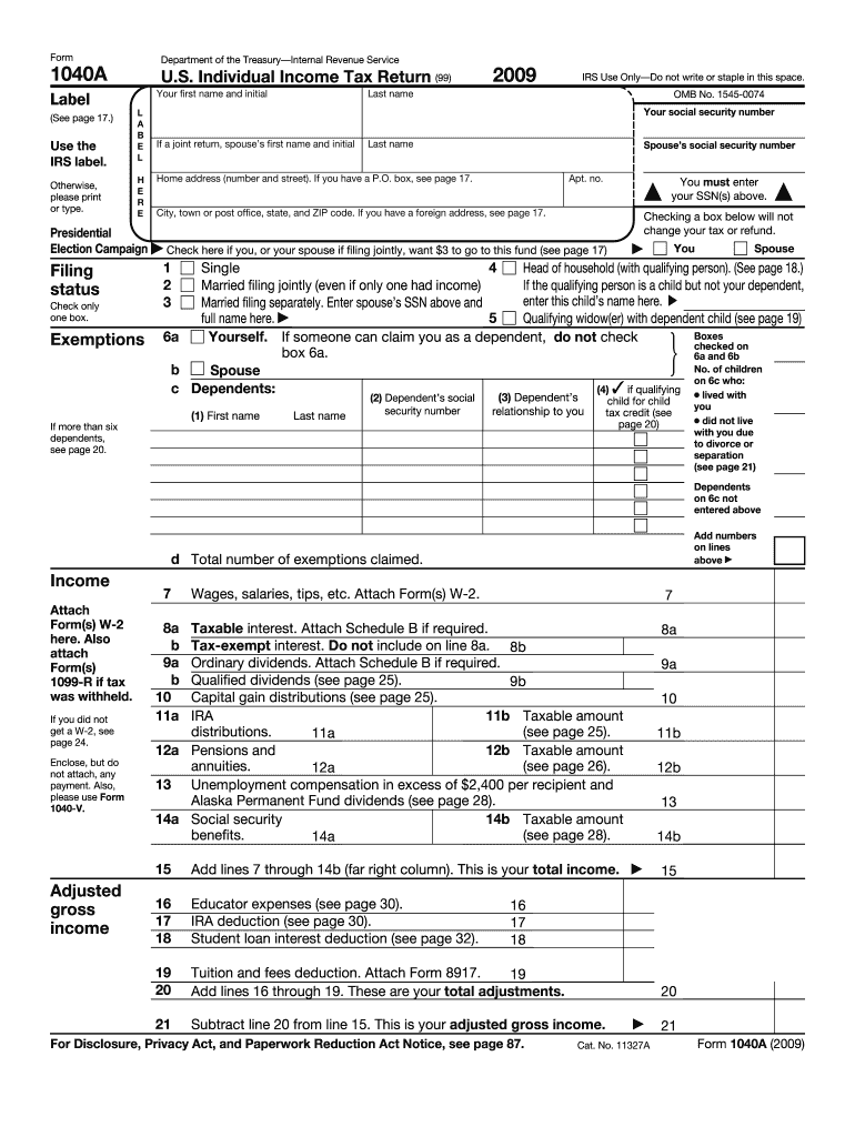 1040a 2025 Tax Form Printable