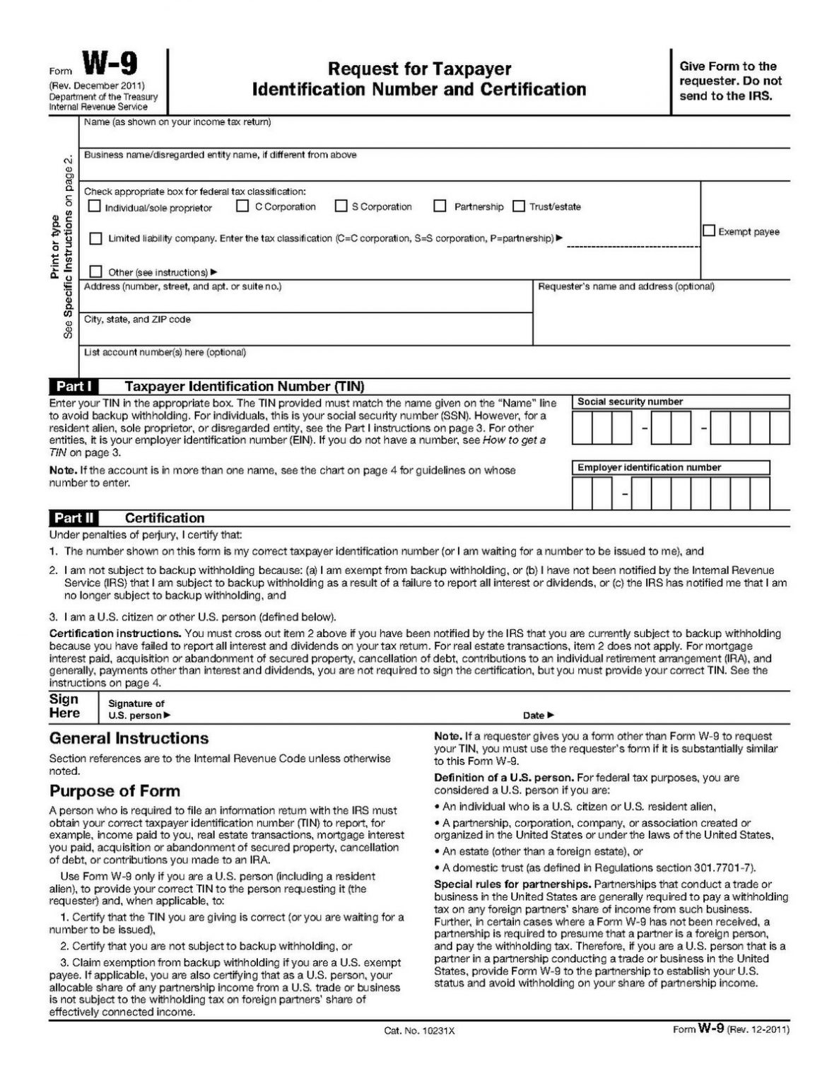 Free Printable W9 Form 2025