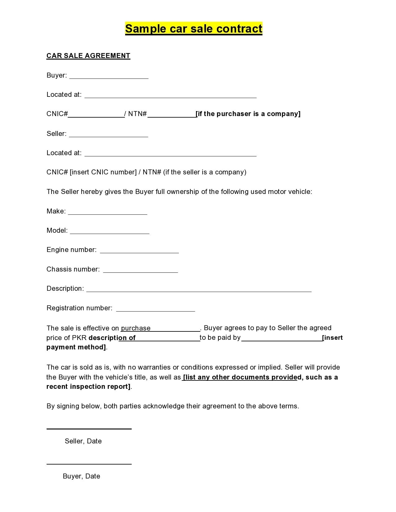 30 Simple Car Sale Contract Templates 100 Free Contract Template 