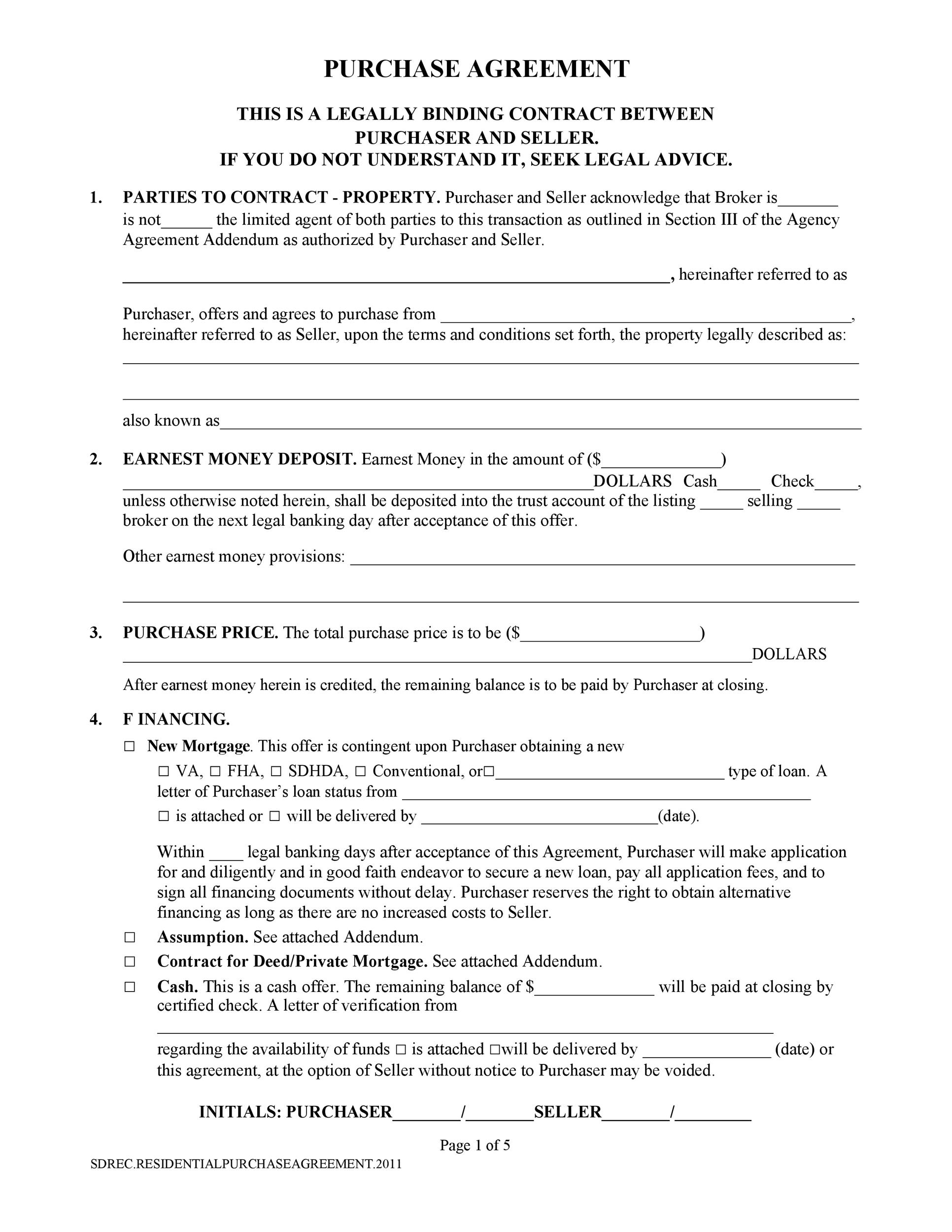 37 Simple Purchase Agreement Templates Real Estate Business 