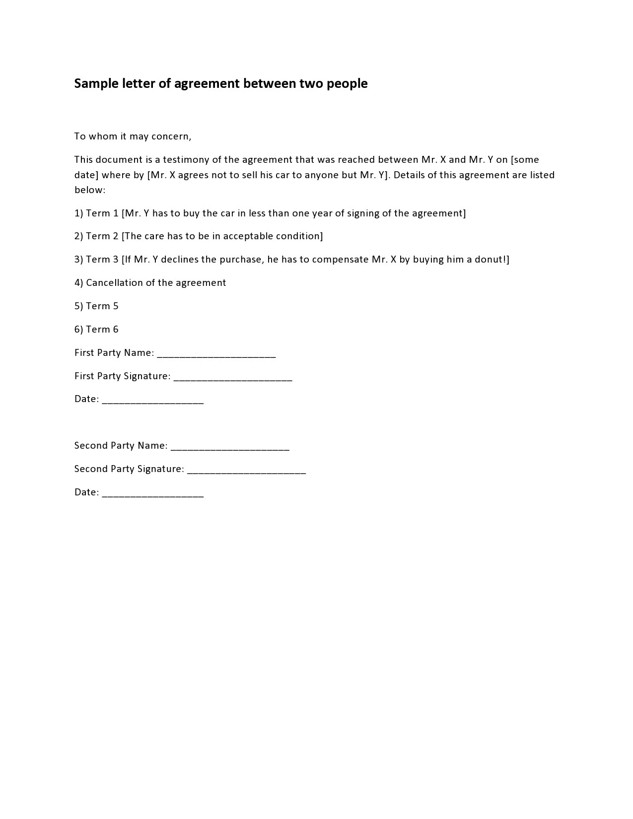2 Party Agreement Template
