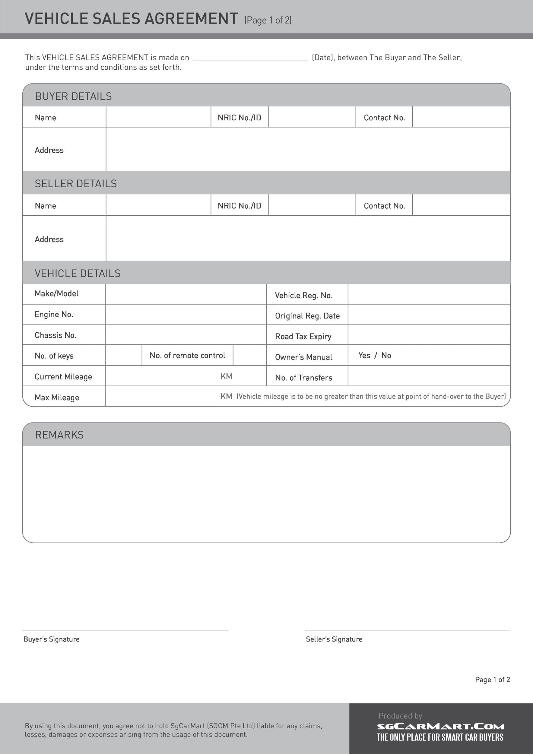 42 Printable Vehicle Purchase Agreement Templates Word PDF 