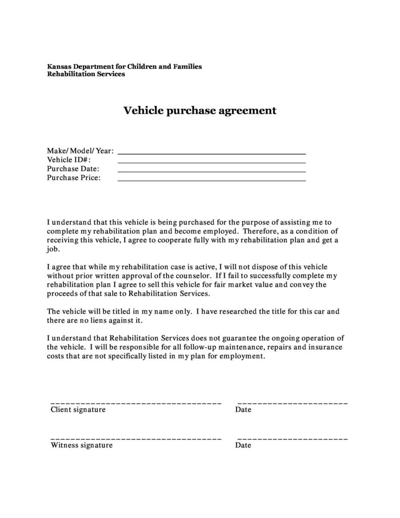 Printable Private Sale Vehicle Purchase Agreement