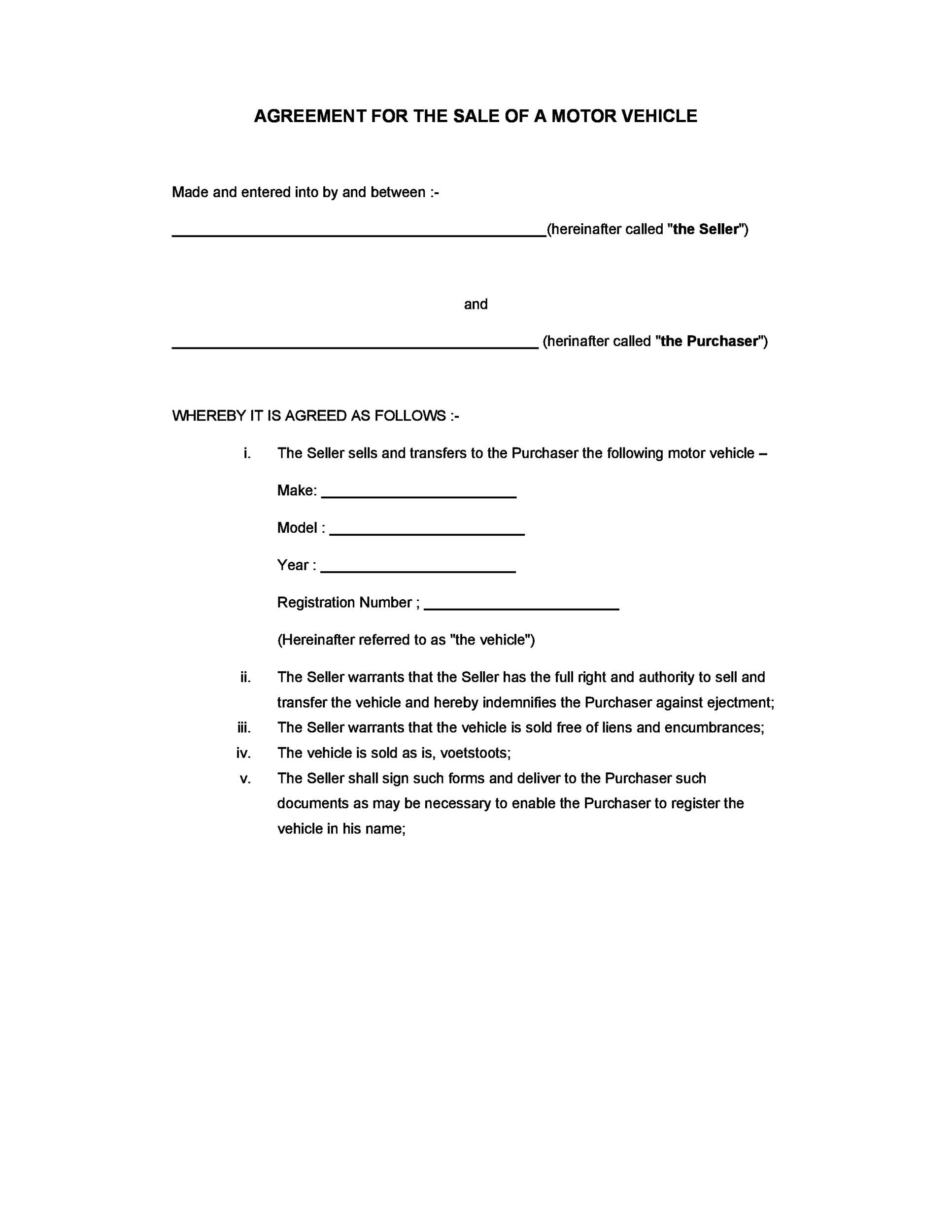 Printable Vehicle Purchase Agreement