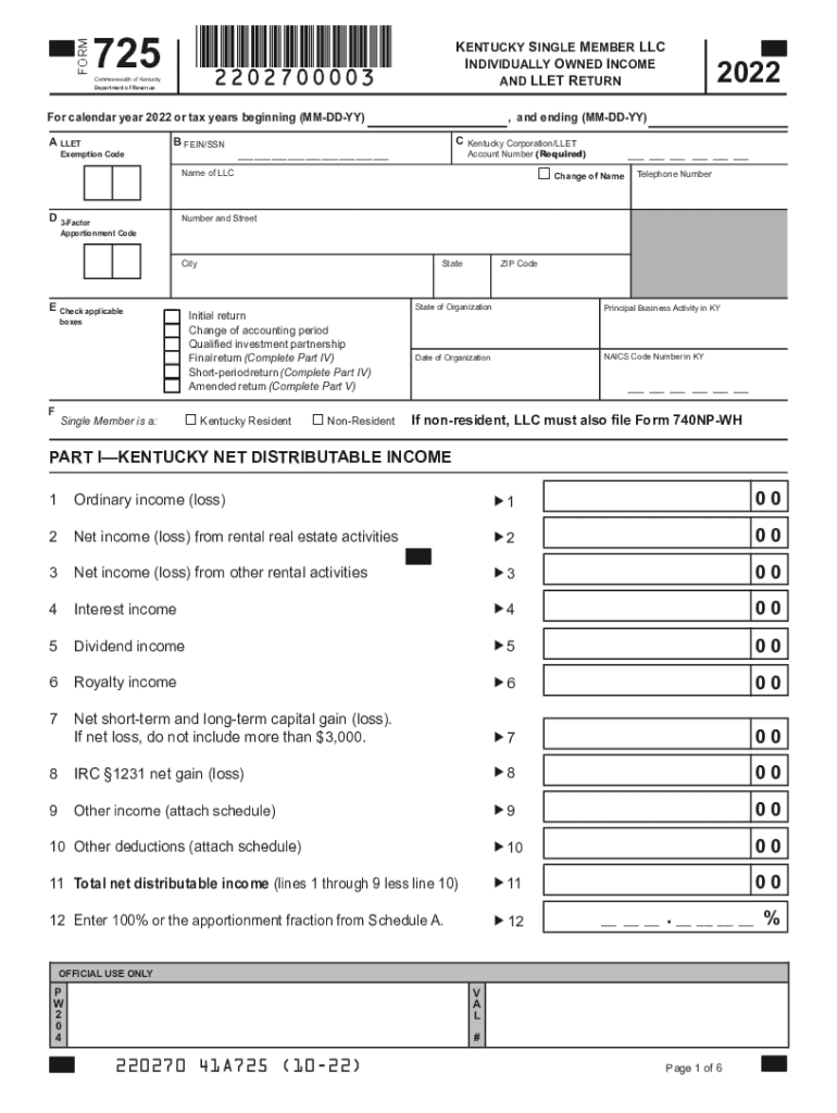 725 Kentucky 2022 2025 Form Fill Out And Sign Printable PDF Template 