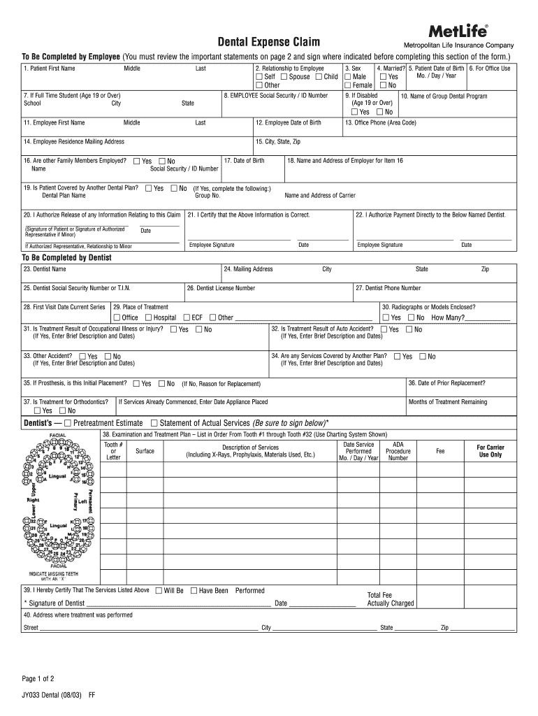 Ada Dental Claim Form Blank Fill Online Printable Fillable Blank 