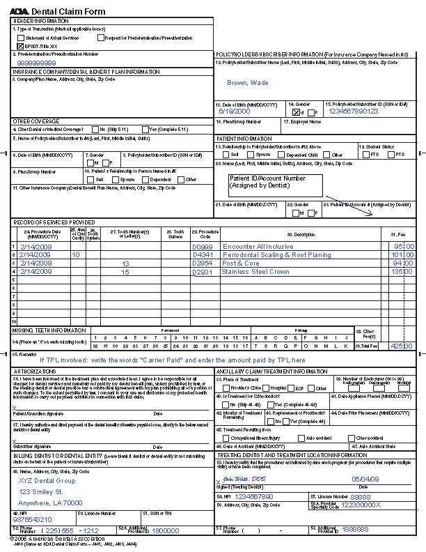 Ada Dental Claim Form Printable
