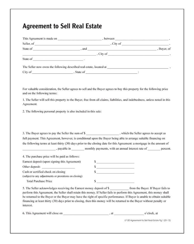 Adams Agreement To Sell Real Estate Forms And Instructions Free 