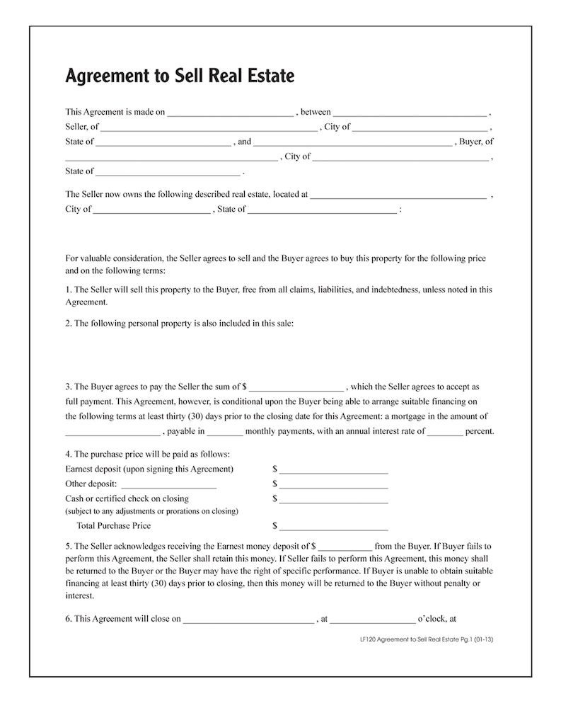 Adams Agreement To Sell Real Estate Forms And Instructions Free 