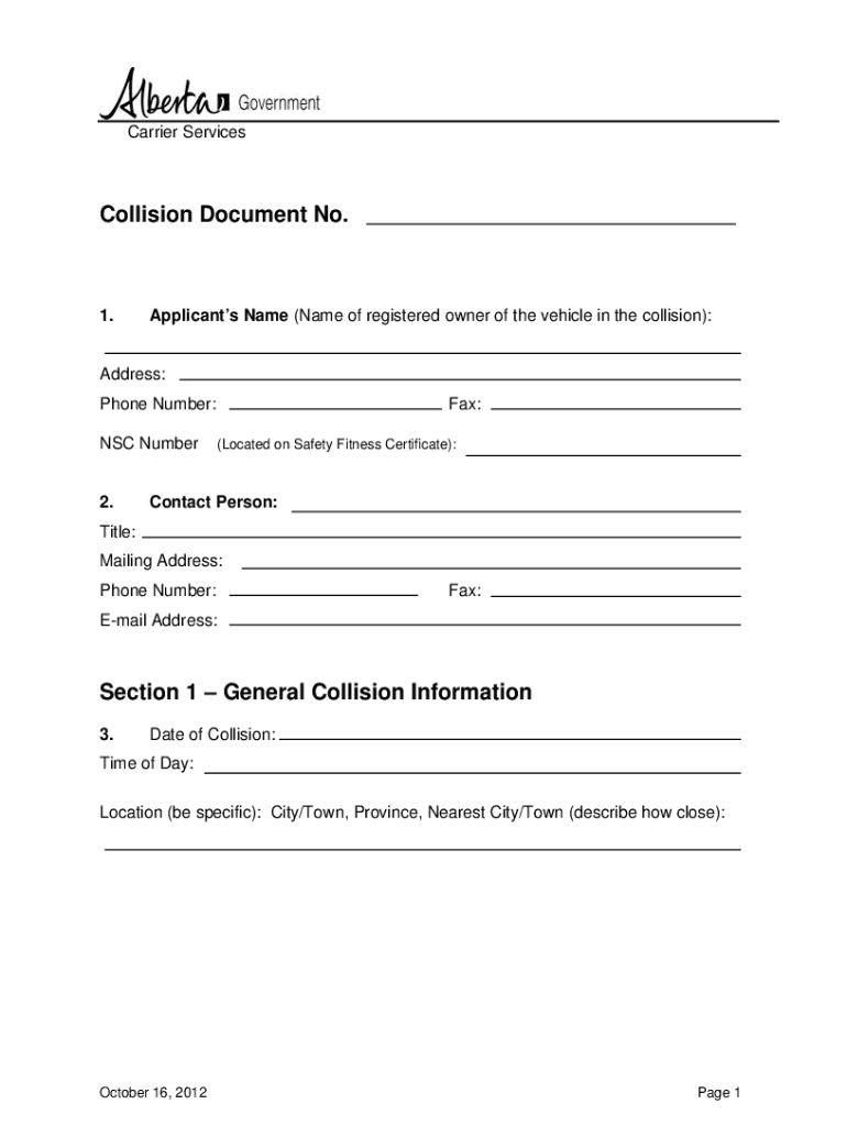 Alberta Transportation Collision Evaluation Program 2012 Request 
