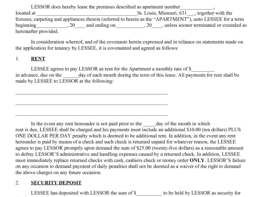 Apartment Lease Agreement Free Printable Free Printable