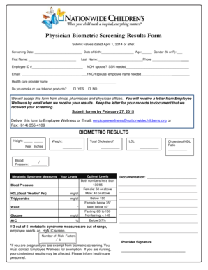 Biometric Screening Form 2020 2025 Fill And Sign Printable Template