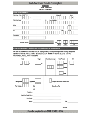 Biometric Screening Form Fill Online Printable Fillable Blank 