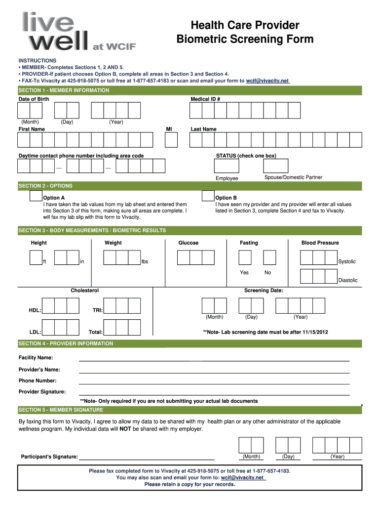 Biometric Screening Form Fill Online Printable Fillable Blank 
