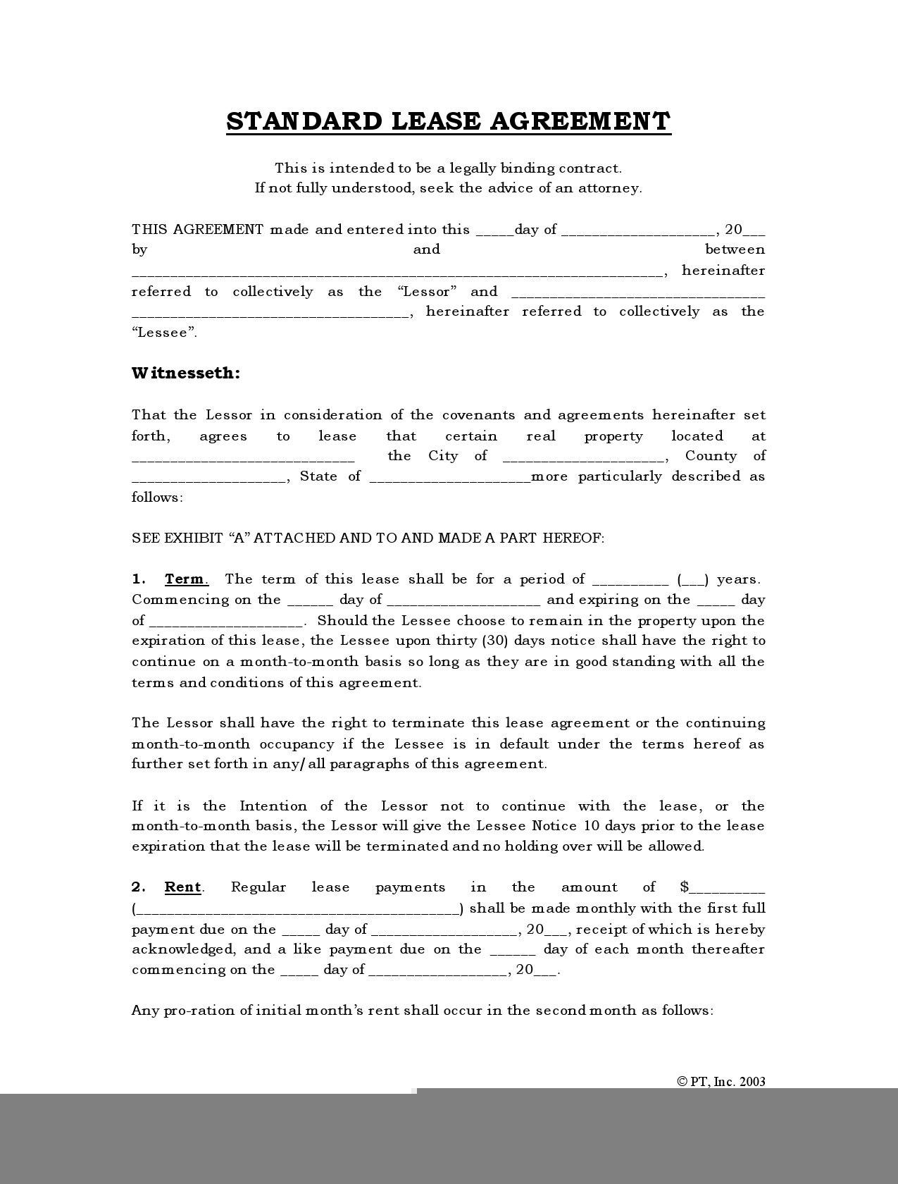 Blank Lease Agreement Free Printable Free Printable