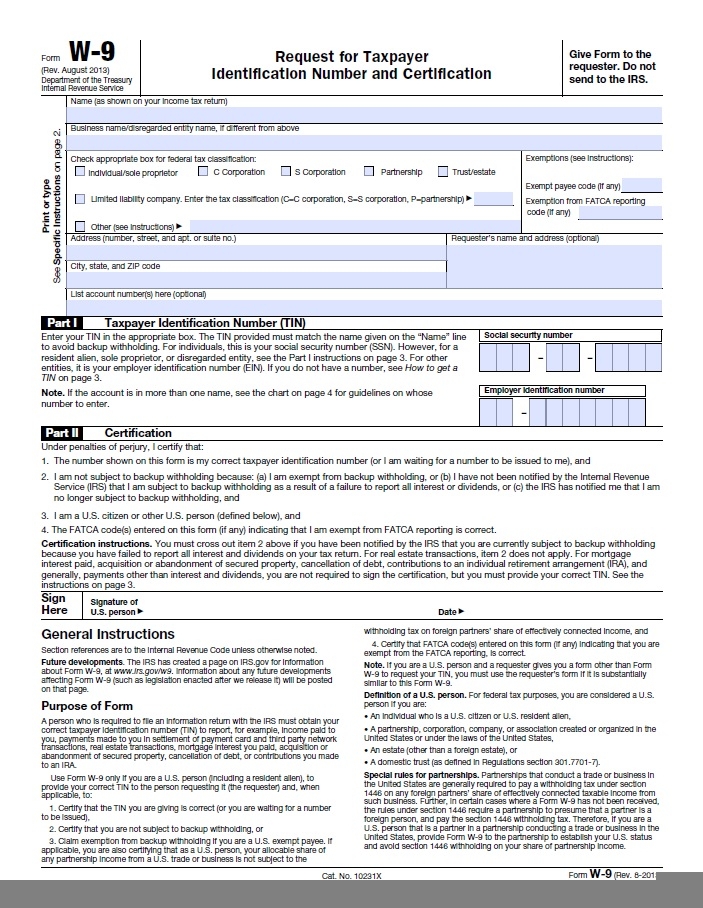 2025 W 9 Form Blank Printable