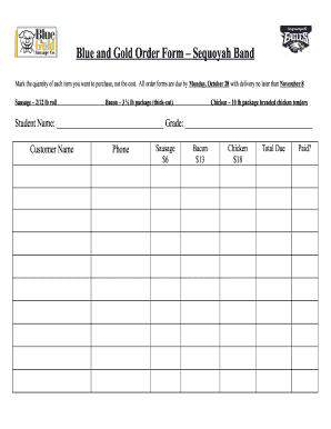 Blue And Gold Order Form Sequoyah Band Fill And Sign Printable