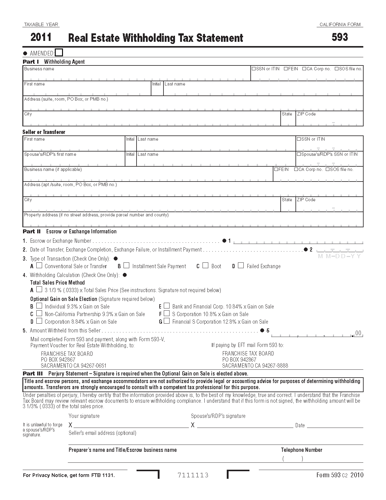 Printable Form 593 Instructions 2025