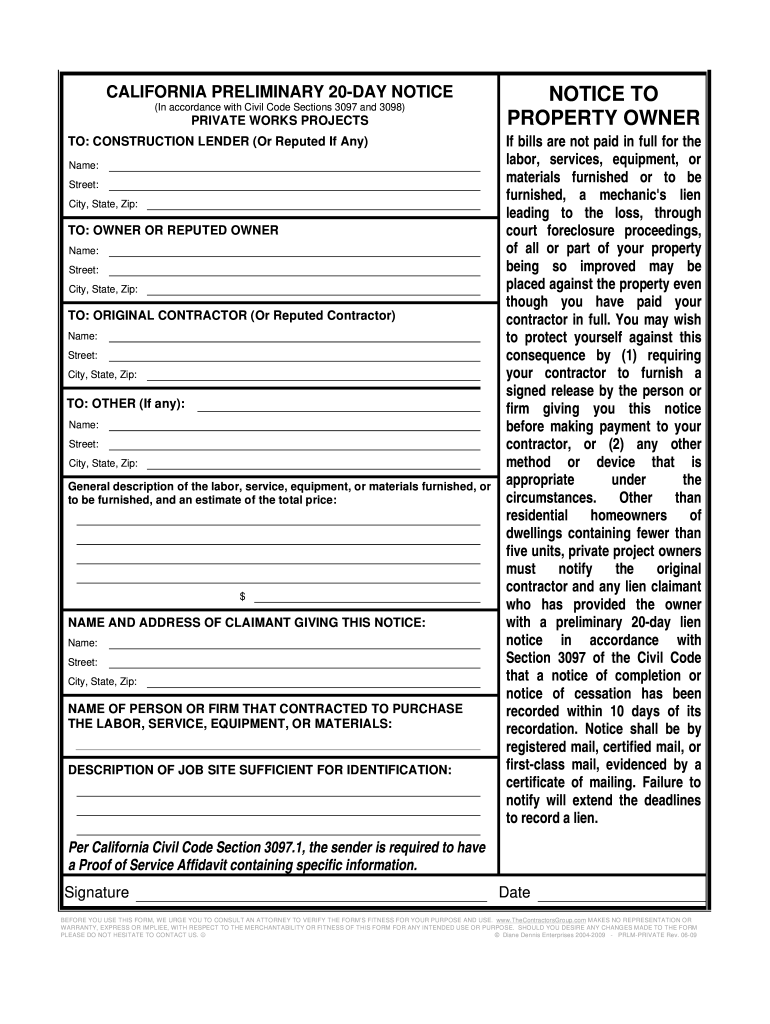 Printable California Preliminary Notice Form 2025
