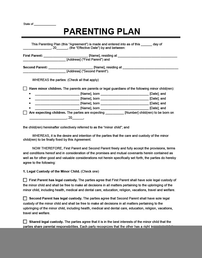 Child Custody Agreement Template Word 