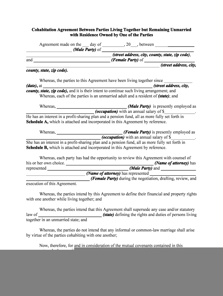 Cohabitation Agreement Fill Online Printable Fillable Blank Within Free 