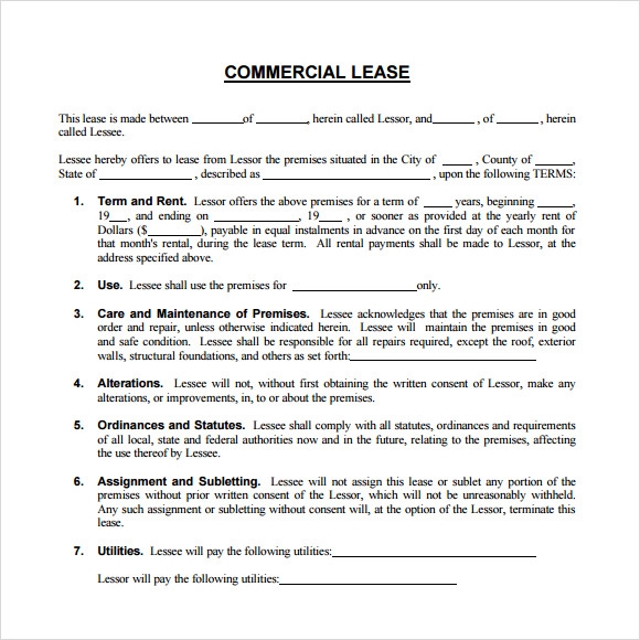 Commercial Lease Agreement Free Printable