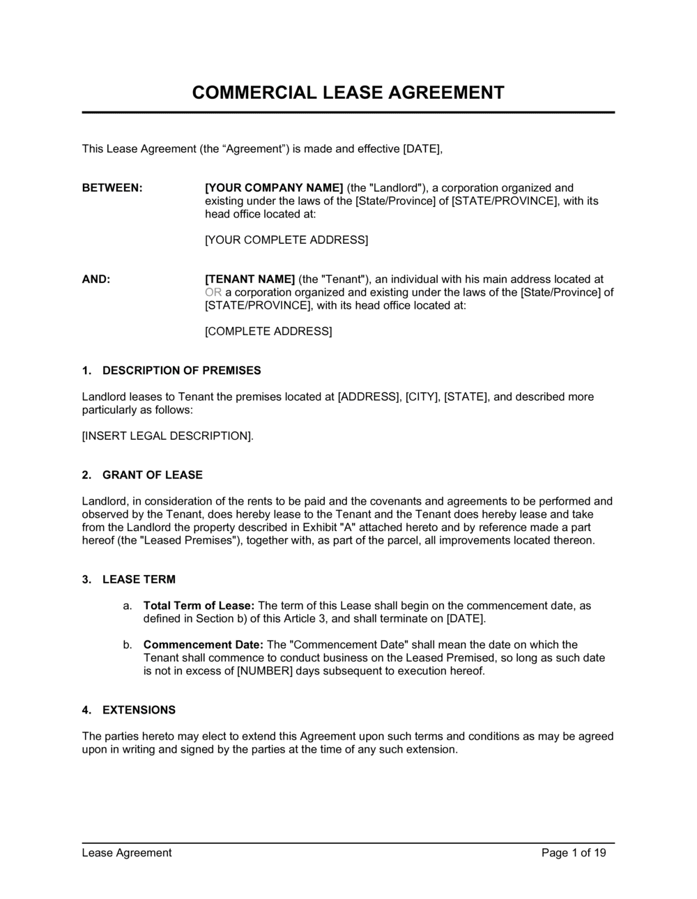 Commercial Lease Agreement South Africa Template Printable Form 