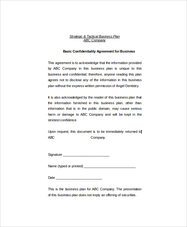 Printable Confidentiality Agreement Template