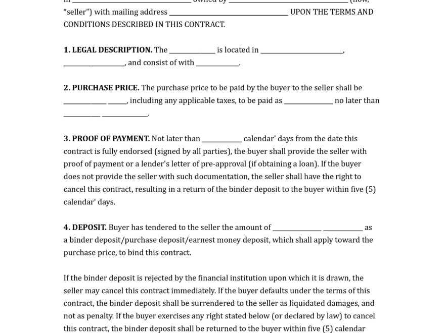 Contract For Selling A House Template