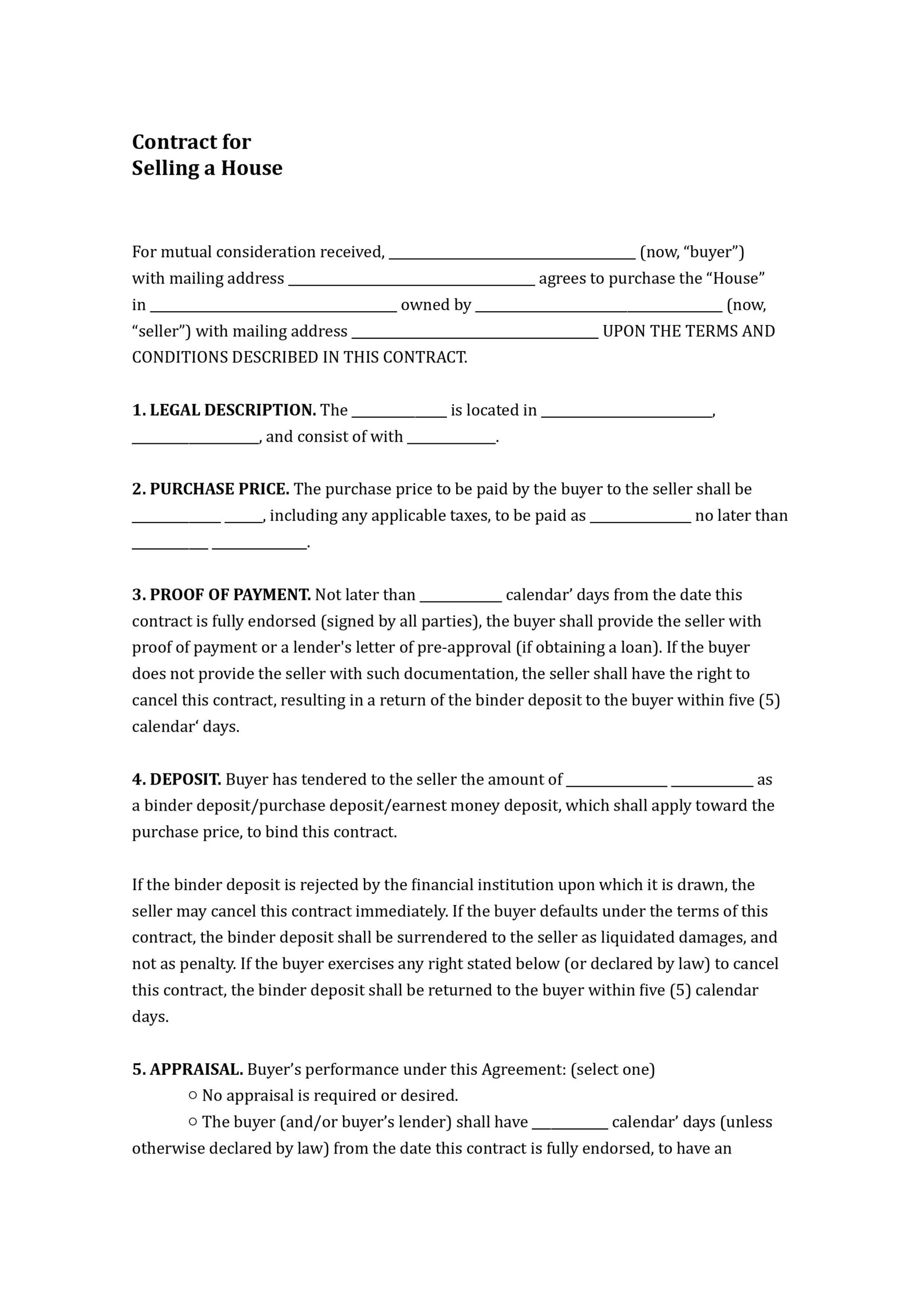 Contract For Selling A House Template