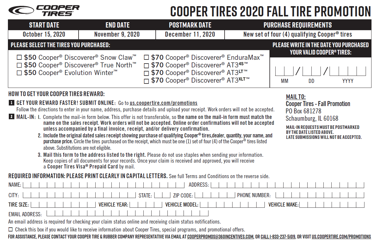 Cooper Tires Rebate Printable Form Printable Forms Free Online
