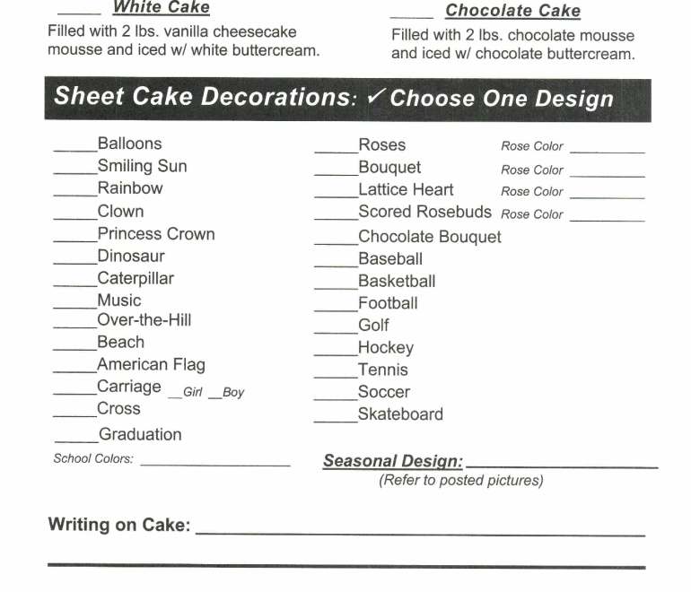 Costco Cake Order Form Fill Online Printable Fillable Blank