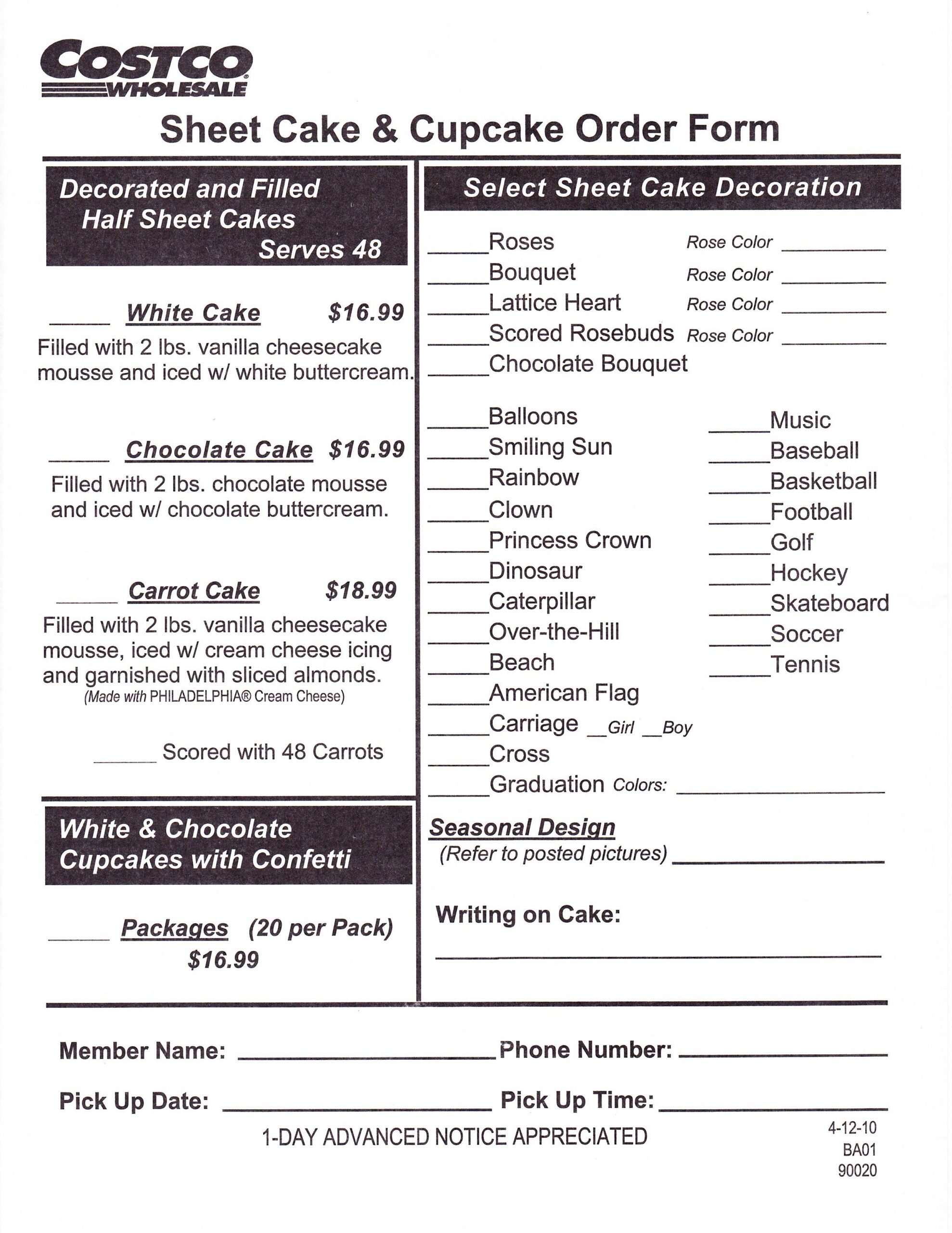 Costco Cake Order Form Printable Printable Forms Free Online