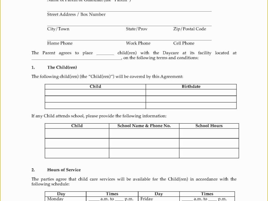 Daycare Contract Templates Free Of Contract Free Printable Daycare