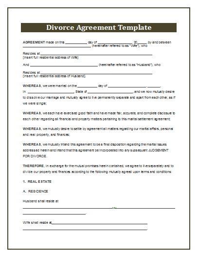 Printable Divorce Agreement Template