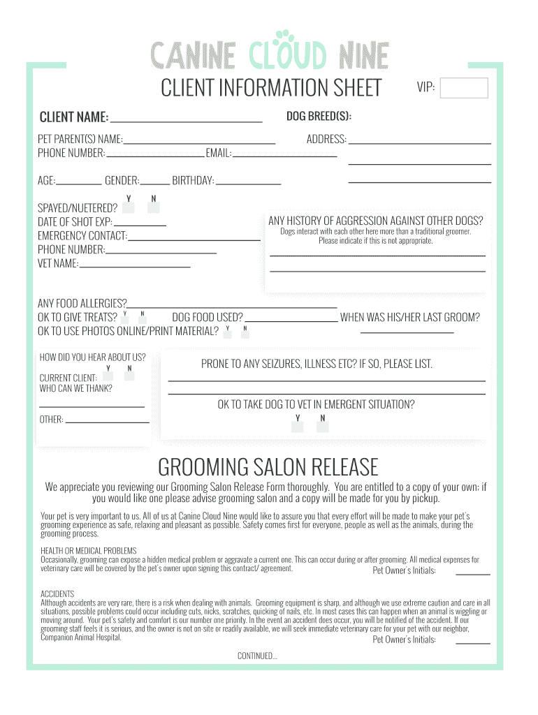 Dog Grooming Free Printable Grooming Forms Printable Forms Free Online