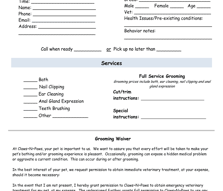 Dog Grooming Waiver Form Fill Online Printable Fillable Blank PdfFiller