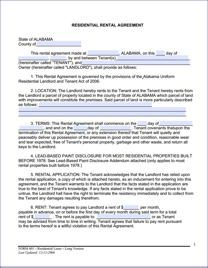 Download Free Alabama Month To Month Rental Agreement Printable Lease 