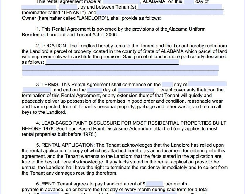 Download Free Alabama Month To Month Rental Agreement Printable Lease