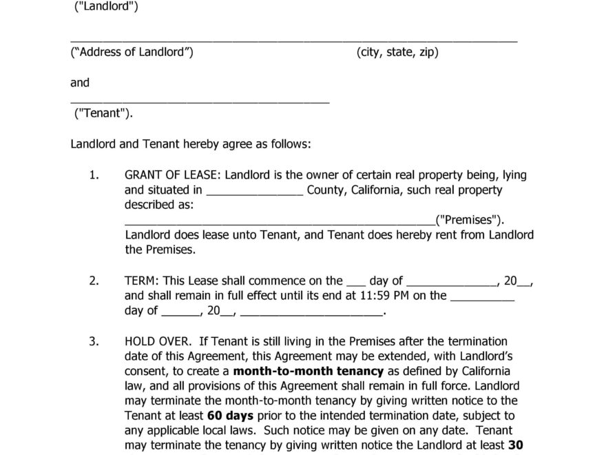 Download Free California Residential Rental Agreement Printable Lease