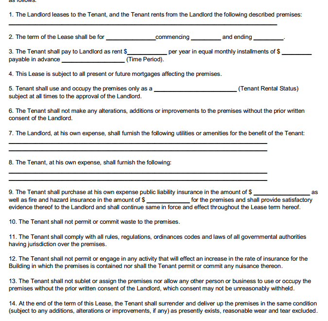 Download Free Commercial Lease Agreement Printable Lease Agreement