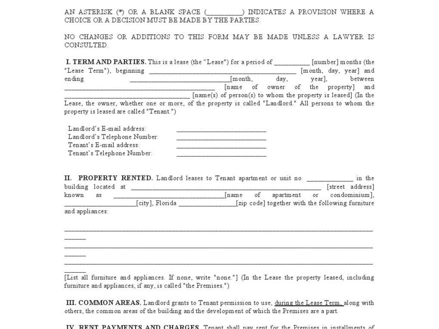 Download Free Florida Residential Lease Agreement Printable Lease
