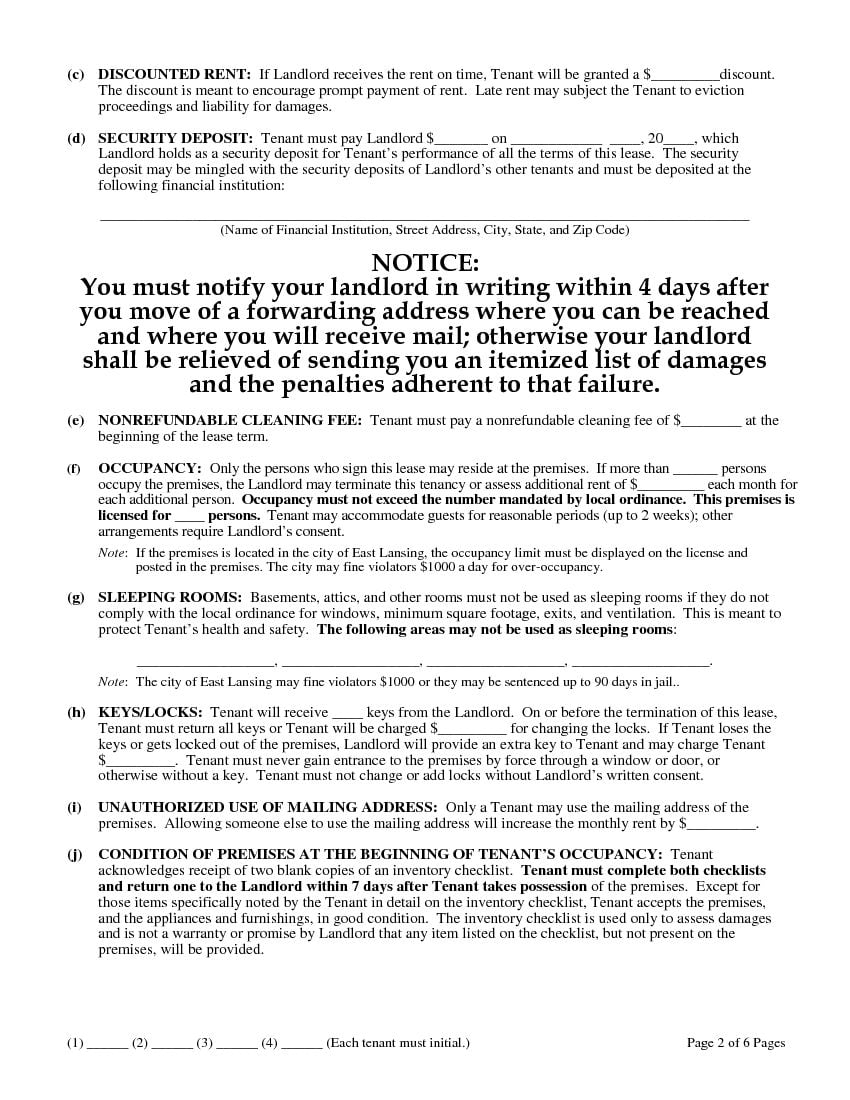 Download Free Michigan Residential Lease Agreement Printable Lease 