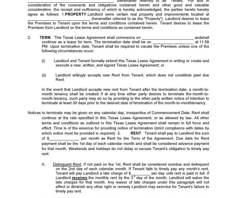 Download Free Texas Residential Lease Agreement Printable Lease Agreement