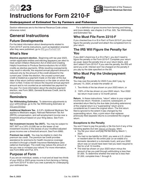 Download Instructions For IRS Form 2210 F Underpayment Of Estimated Tax 