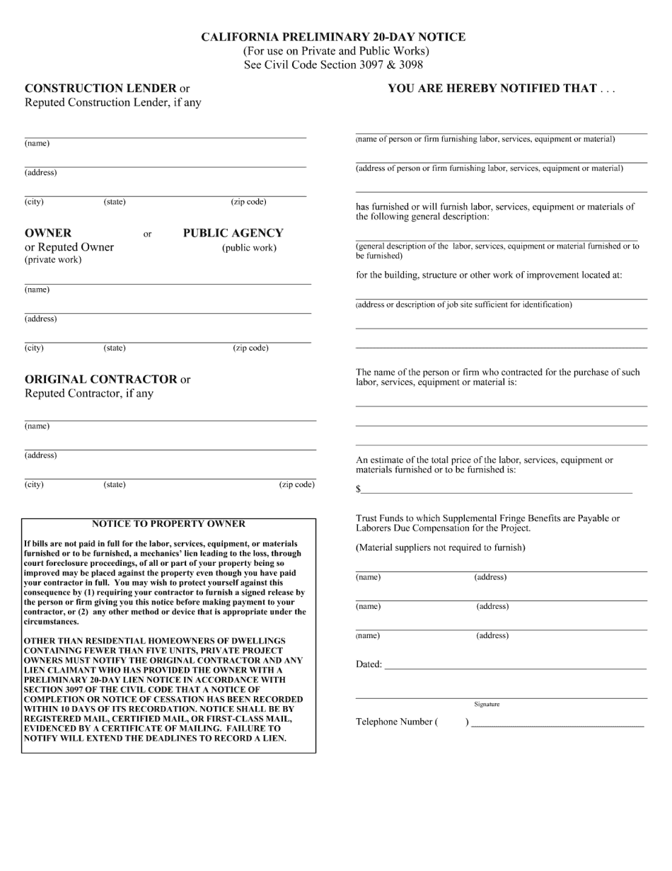 Edit Document California Preliminary Notice Form And Cope With Bureaucracy