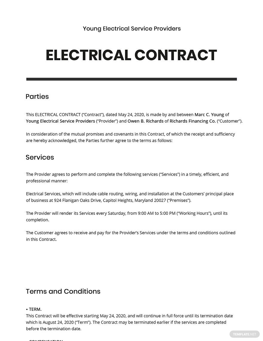 Electrical Contract Template Google Docs Word Template